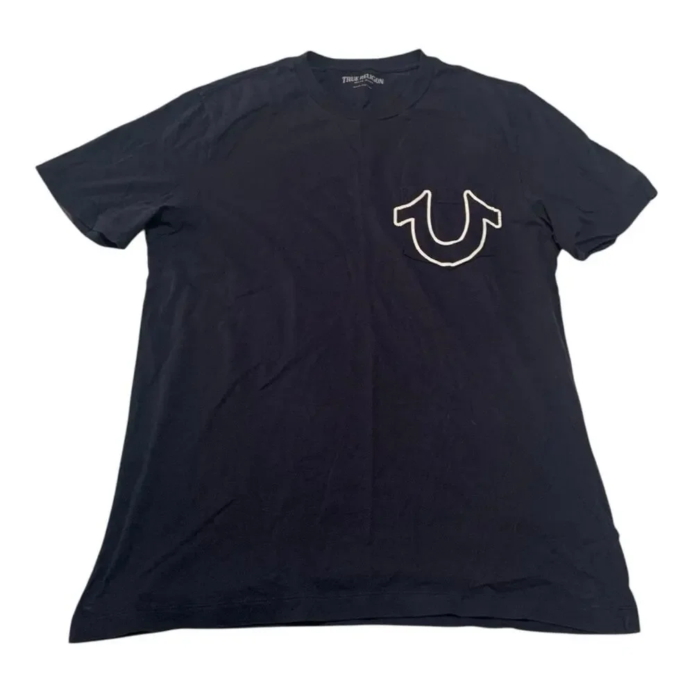 True Religion Men's medium Black T-Shirt SS logo pocket short sleeve shirt